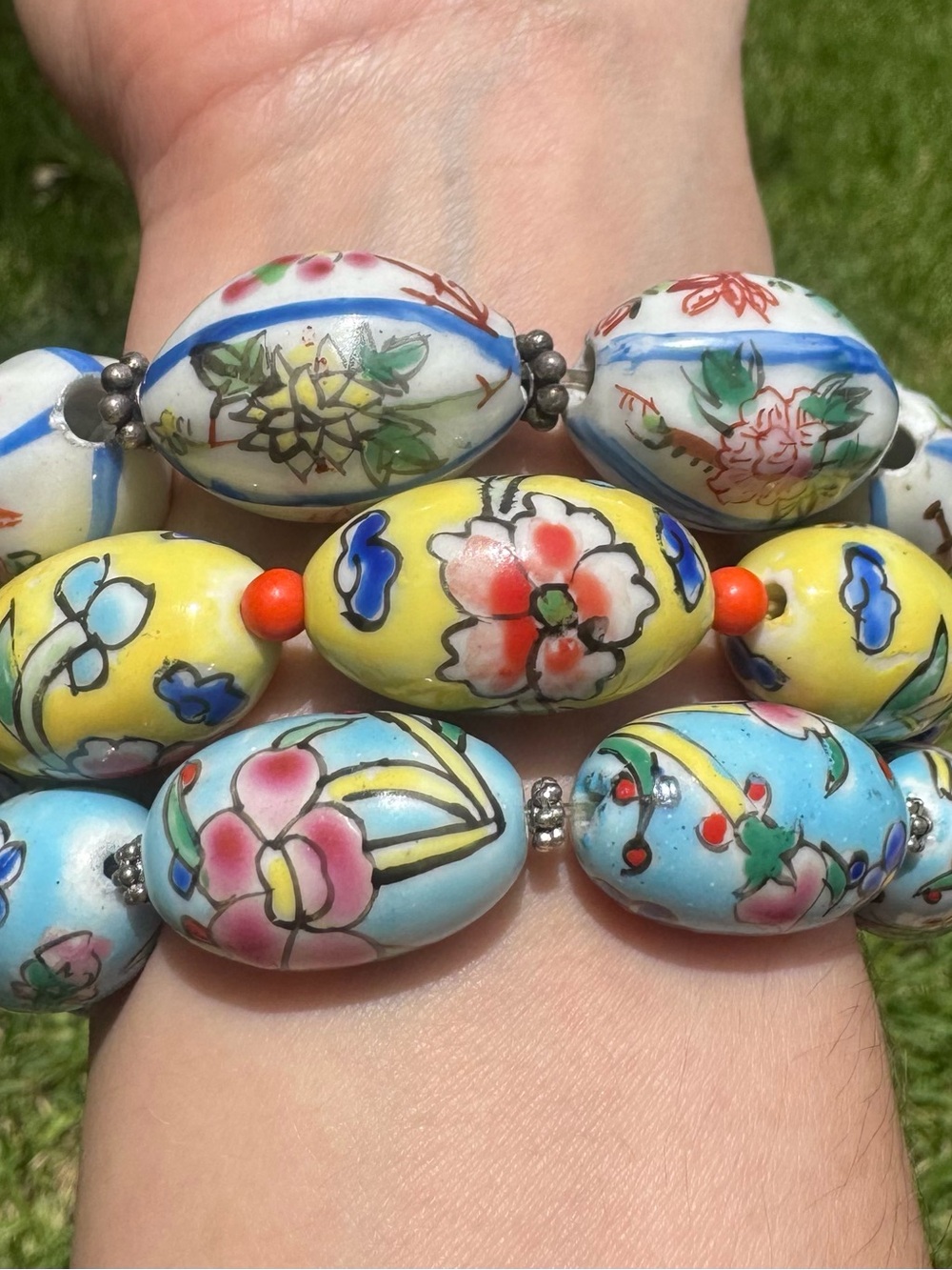 Vintage Chinese hand painted porcelain bracelets (set of 3)
